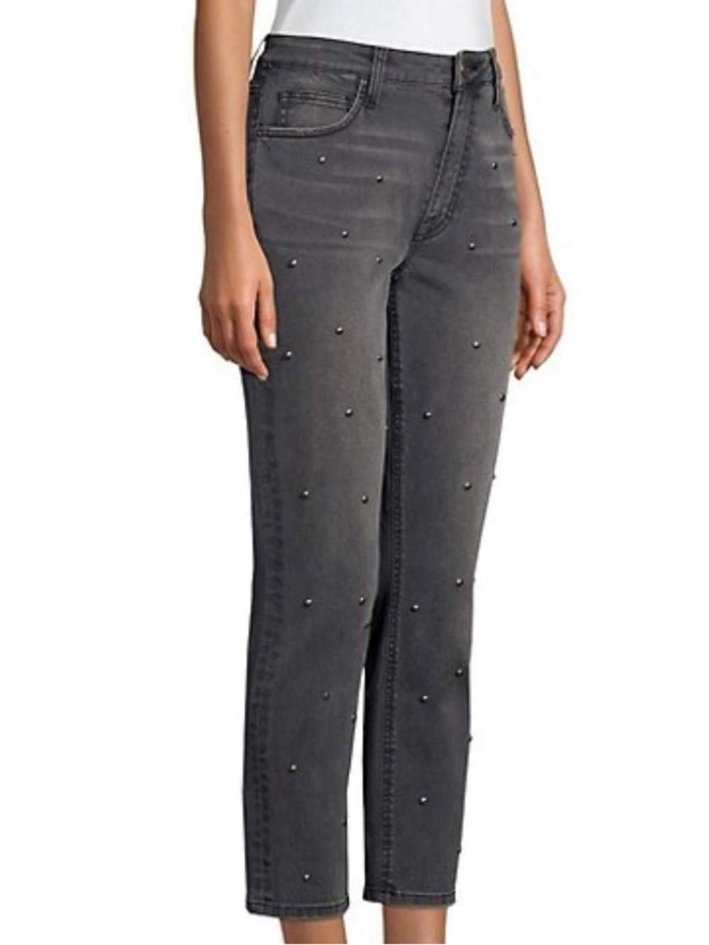Joie Pereh High Waist Studded Cropped Edgy Jeans in Washed Onyx Size 26